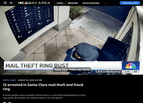 NBC Bay Area coverage of a Santa Clara mail theft ring bust